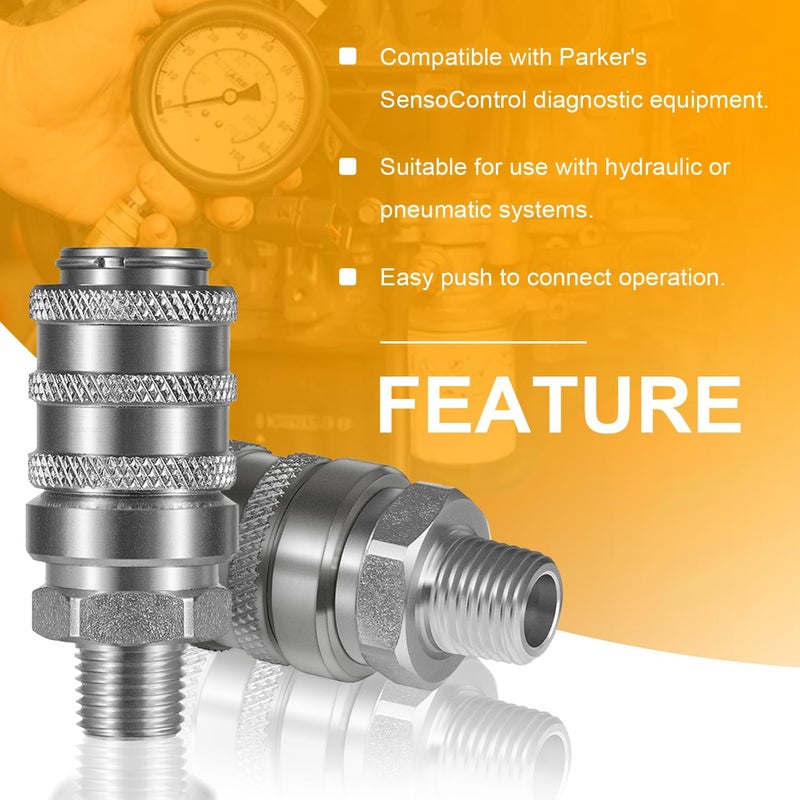 Deargooday PD243 Series PD Steel Test Port and Diagnostic Equipment Quick Connect Coupler with Male Pipe Thread 1/8" Body Size, 1/4"-18 NPTF Thread Size, 2.26" Length - Image 3